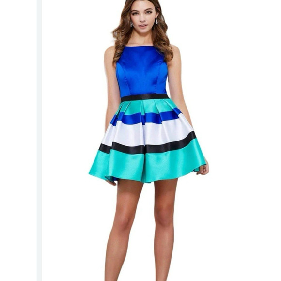 Nox Anabel Narianna New Colorblock A Line Mini Dress XL Open Back HOCO Party - Picture 1 of 15